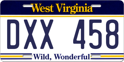 WV license plate DXX458