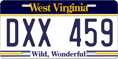 WV license plate DXX459