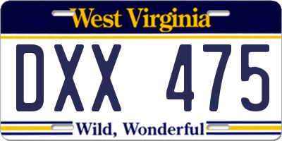 WV license plate DXX475