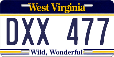 WV license plate DXX477