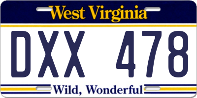 WV license plate DXX478