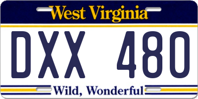WV license plate DXX480