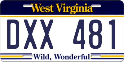 WV license plate DXX481