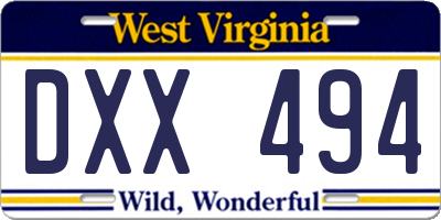 WV license plate DXX494