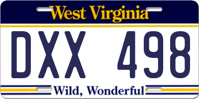 WV license plate DXX498