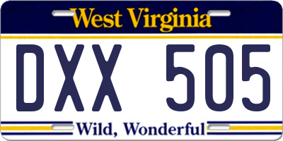 WV license plate DXX505