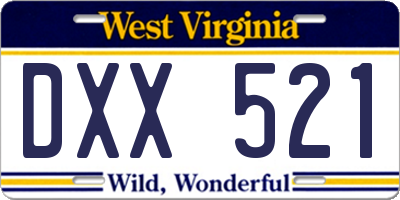 WV license plate DXX521