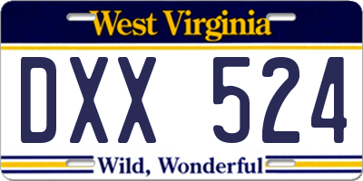 WV license plate DXX524