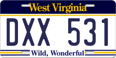 WV license plate DXX531