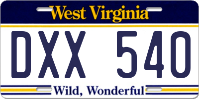 WV license plate DXX540