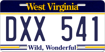 WV license plate DXX541