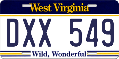WV license plate DXX549