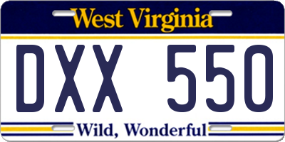 WV license plate DXX550