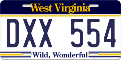 WV license plate DXX554