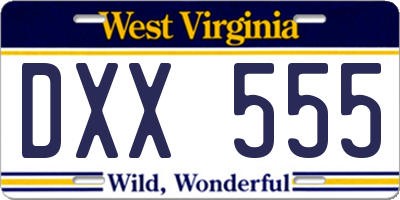 WV license plate DXX555