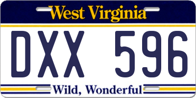 WV license plate DXX596