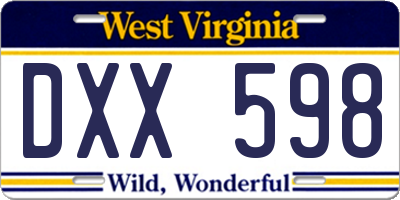 WV license plate DXX598