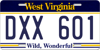 WV license plate DXX601