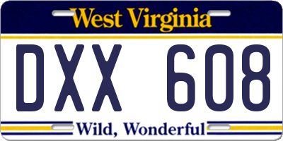 WV license plate DXX608