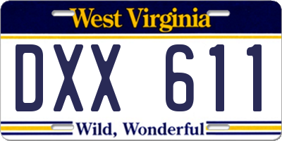 WV license plate DXX611
