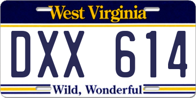 WV license plate DXX614