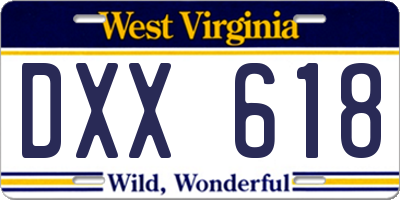 WV license plate DXX618