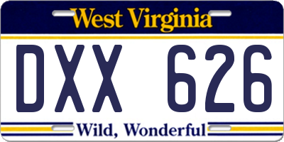 WV license plate DXX626