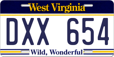 WV license plate DXX654