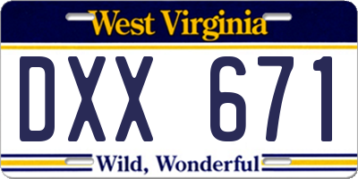 WV license plate DXX671