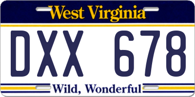 WV license plate DXX678