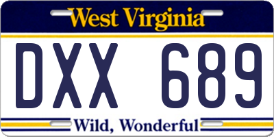 WV license plate DXX689