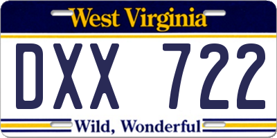 WV license plate DXX722