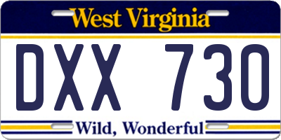 WV license plate DXX730