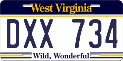 WV license plate DXX734