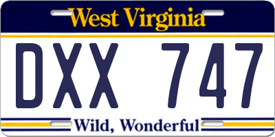 WV license plate DXX747