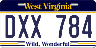 WV license plate DXX784
