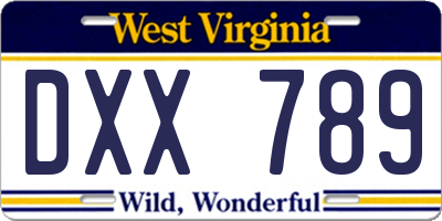 WV license plate DXX789