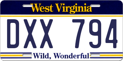 WV license plate DXX794