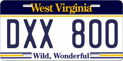 WV license plate DXX800