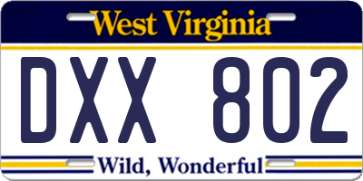 WV license plate DXX802