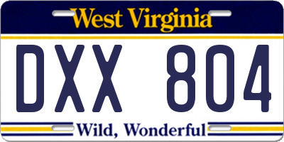 WV license plate DXX804