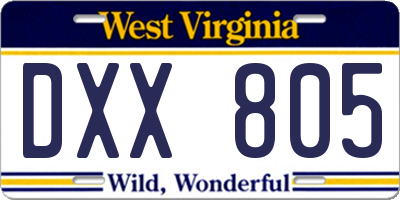 WV license plate DXX805