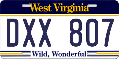 WV license plate DXX807