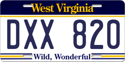 WV license plate DXX820