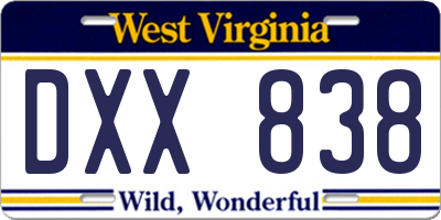 WV license plate DXX838