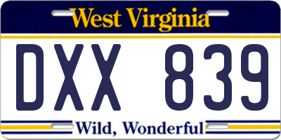 WV license plate DXX839