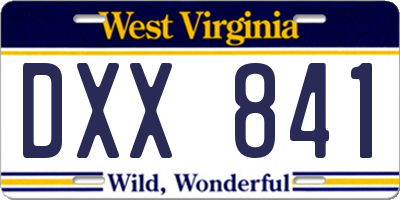 WV license plate DXX841