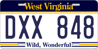 WV license plate DXX848