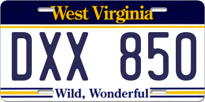 WV license plate DXX850