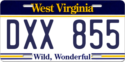 WV license plate DXX855
